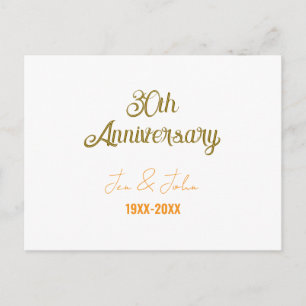 Gelukkig 30-jarig huwelijksjubileum gouden oranje briefkaart