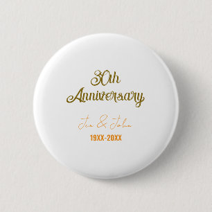 Gelukkig 30-jarig huwelijksjubileum gouden oranje ronde button 5,7 cm