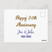 Gelukkig 30-jarig huwelijksjubileum koningsblauw g briefkaart (Achterkant)
