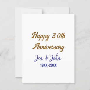Gelukkig 30-jarig huwelijksjubileum koningsblauw g briefkaart