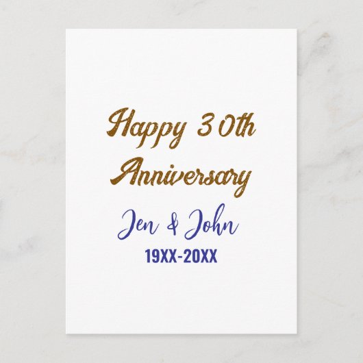 Gelukkig 30-jarig huwelijksjubileum koningsblauw g briefkaart (Voorkant)