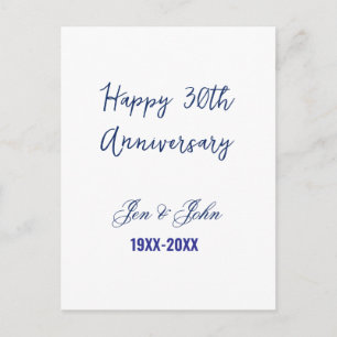 Gelukkig 30-jarig huwelijksjubileum koningsblauw t briefkaart