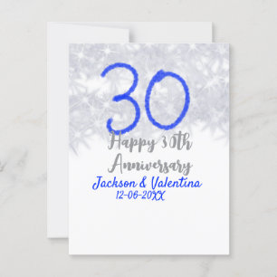 Gelukkig 30-jarig huwelijksjubileum zilver blauwe  briefkaart