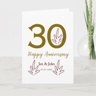 Gelukkig 30-jarig jubileum naam datum gouden rode kaart