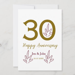 Gelukkig 30-jarig jubileum naam datum gouden rode kaart
