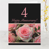 Gelukkig 4-jarig jubileum rozen kaart (Gele Bloem)