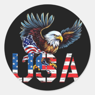 Gelukkig 4 juli Amerika Vlag Patriottische Adelaar Ronde Sticker
