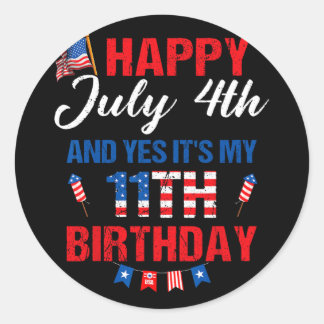 Gelukkig 4 juli en ja, het is mijn 11e verjaardag  ronde sticker