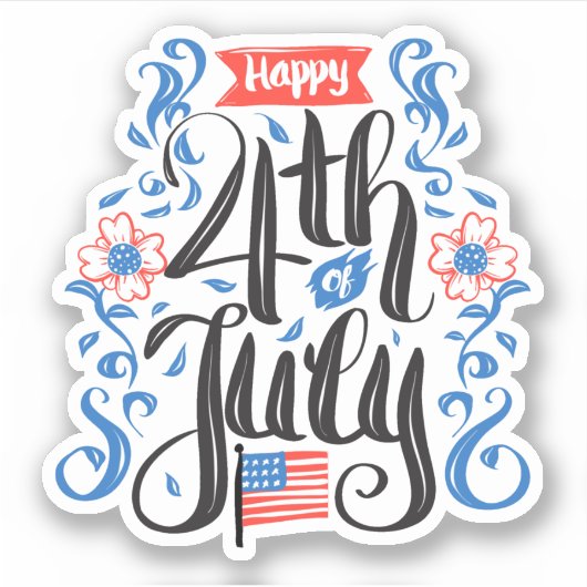Gelukkig 4 juli met Amerikaanse vlag Sticker (Voorkant)