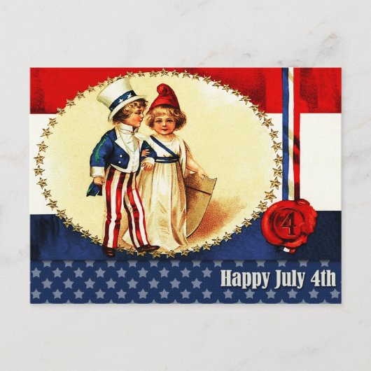 Gelukkig 4 juli.  Patriottische Kinder Briefkaart (Voorkant)