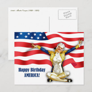 Gelukkig 4 juli. Pin-up Briefkaart