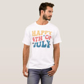GELUKKIG 4 JULI RETRO GROOVY T-SHIRT (Voorkant volledig)