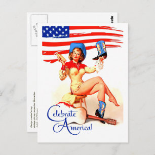 Gelukkig 4 juli. Retro Pin-up Briefkaart