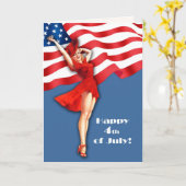 Gelukkig 4 juli. Retro Pin-up Kaart (Gele Bloem)