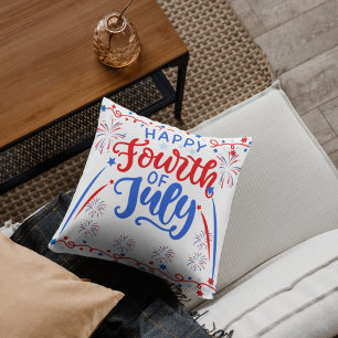 Gelukkig 4 juli Rode Witte Blauwe Cute Verjaardag Kussen