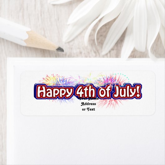 Gelukkig 4th van Juli Tekstontwerp w/Fireworks Etiket (Insitu)
