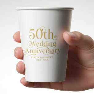 Gelukkig 50-jarig huwelijksjubileum Gouden Typogra Papieren Bekers