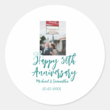 Gelukkig 50-jarig jubileum foto turquoise strik na