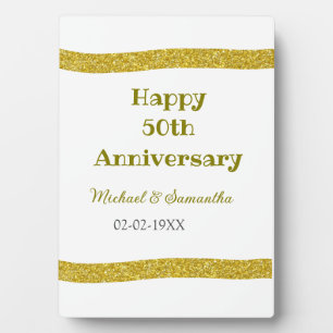Gelukkig 50-jarig jubileum gouden glitterrand grij fotoplaat