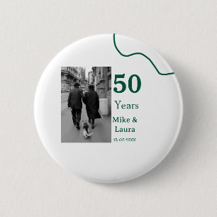 Gelukkig 50-jarig jubileum voeg naam koppel datum ronde button 5,7 cm