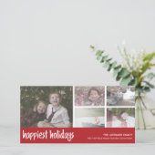 Gelukkig - 5 Foto Collage Red White Pattern Feestdagenkaart (Staand voorkant)