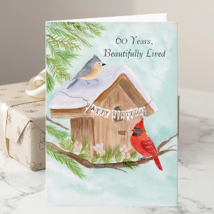 Gelukkig 60e verjaardagsfeest vogels in vogelhuisj kaart