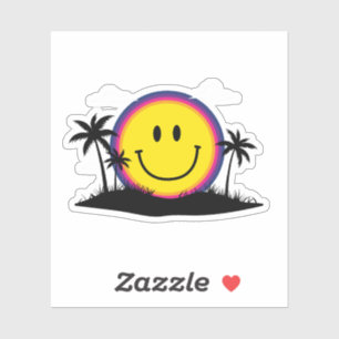 Gelukkig 70s Retro Smiley Gezicht Zonsondergang S Sticker