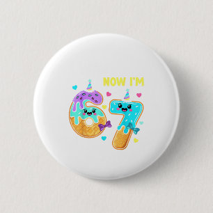 Gelukkig 7 jaar verjaardag shirt meisje 7t Ik was Ronde Button 5,7 Cm