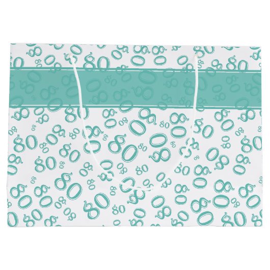 Gelukkig 80ste Blauwgroen/Wit Willekeurig Nummerpa Groot Cadeauzakje