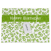 Gelukkig 80th Groen/Wit Willekeurig Nummerpatroon Groot Cadeauzakje (Voorkant)