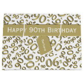 Gelukkig 90ste Willekeurig Nummerpatroon Goud/Wit Large Cadeautasje (Voorkant)