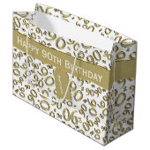 Gelukkig 90ste Willekeurig Nummerpatroon Goud/Wit Large Cadeautasje (Voorkant Gekanteld)