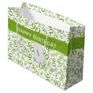 Gelukkig 90ste Willekeurig Nummerpatroon Groen/Wit Groot Cadeauzakje