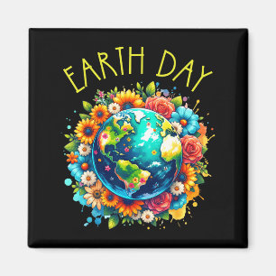 Gelukkig Aarde Dag Shirt Schattige Aarde Met Bloem Magneet
