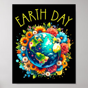 Gelukkig Aardedag Shirt Schattige Aarde Met Bloemr Poster