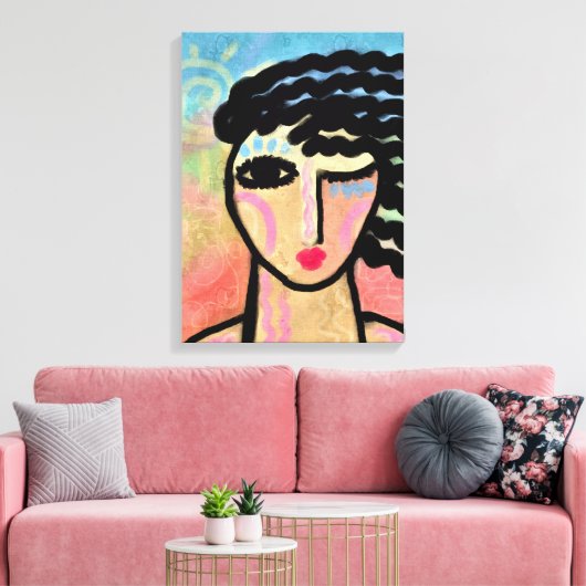 Gelukkig Abstract digitaal portret van een vrouw Canvas Afdruk (Insitu (Woonkamer))