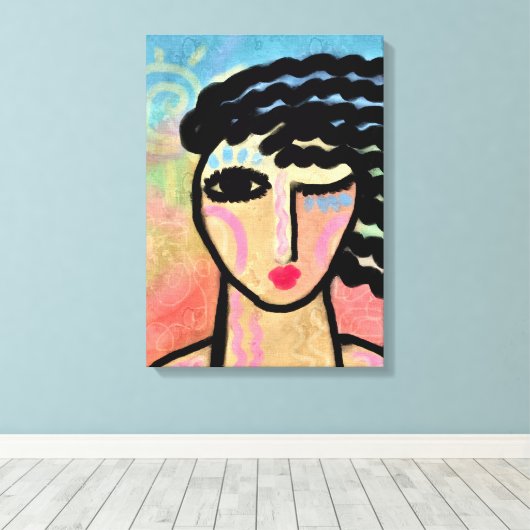 Gelukkig Abstract digitaal portret van een vrouw Canvas Afdruk (Insitu (Houten vloer))