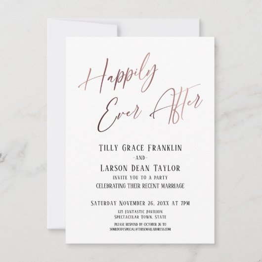 Gelukkig altijd daarna Roze goud Elegant Huwelijks Kaart (Voorkant)