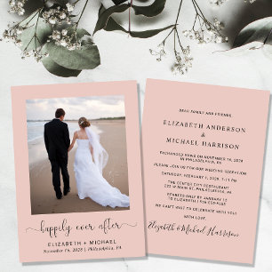 Gelukkig altijd foto blush bruiloft receptie kaart