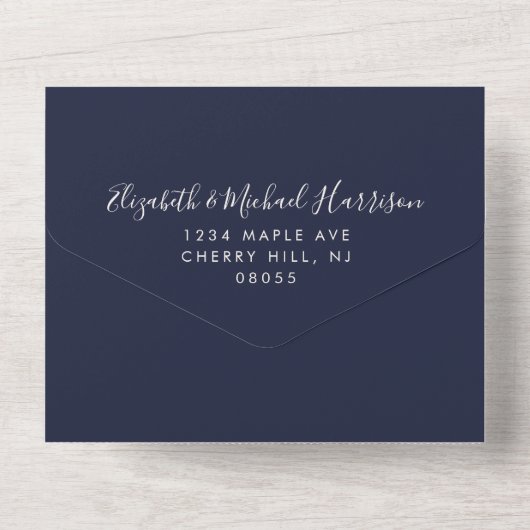 Gelukkig altijd na feestje Trouw Navyblauw All In One Uitnodiging (Achterkant)