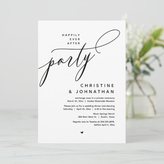 Gelukkig altijd na het feest, modern huwelijksdine kaart (Staand voorkant)