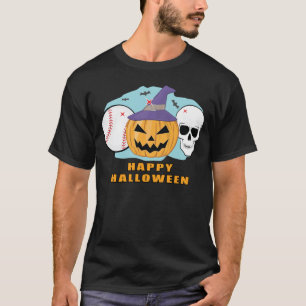 Gelukkig Baseball Halloween - Griezelschedel en Po T-shirt