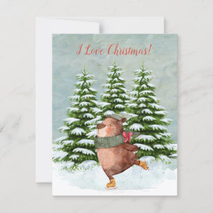 Gelukkig Beer SneeuwflAT met budgettaire kerstmis Feestdagenkaart