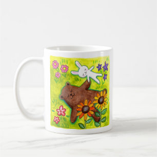 Gelukkig beren- en konijnenkoppel op gras, lieve s koffiemok