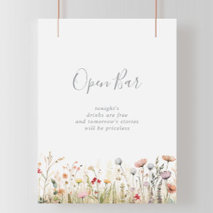 Gelukkig Boho Wilde Bloemen Bruiloft Open Bar Poster