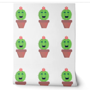 Gelukkig Cactus Leuk Succulent Karakter Behang