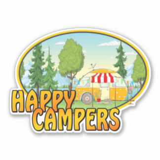 Gelukkig camper retro ontwerp met caravan bomen sticker