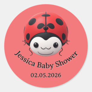 Gelukkig cartoon lieveheersbeestje babyshower ronde sticker