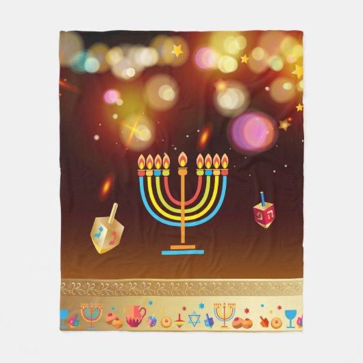 Gelukkig Chanoeka Holiday Lights feestelijk ontwer Fleece Deken (Voorkant)