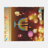 Gelukkig Chanoeka Holiday Lights feestelijk ontwer Fleece Deken (Voorkant (Horizontaal))